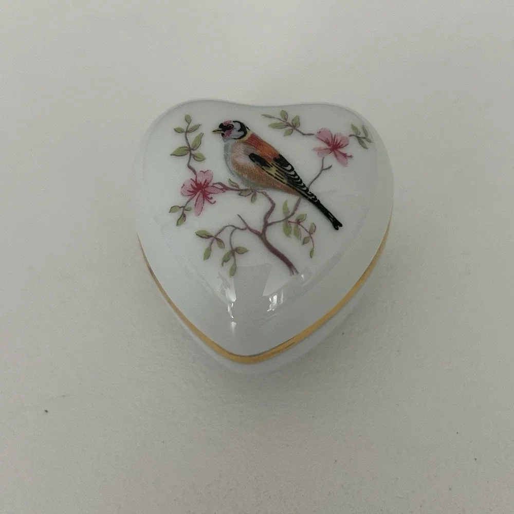 Vintage Limoges Bird Heart Shaped Porcelain Trinket Dish Ring Box France